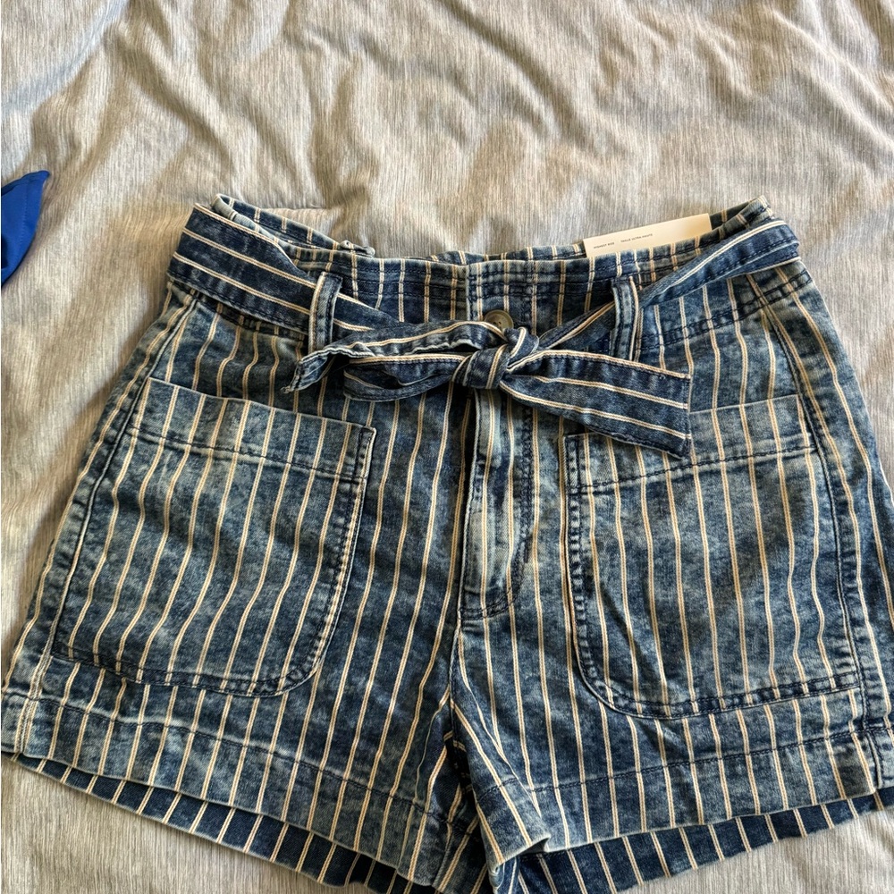 Striped Blue Denim Women's Shorts